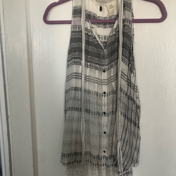 Free People ONE Women's Black & white Neck Tie Sleeveless Blouse - Picture 6 of 7